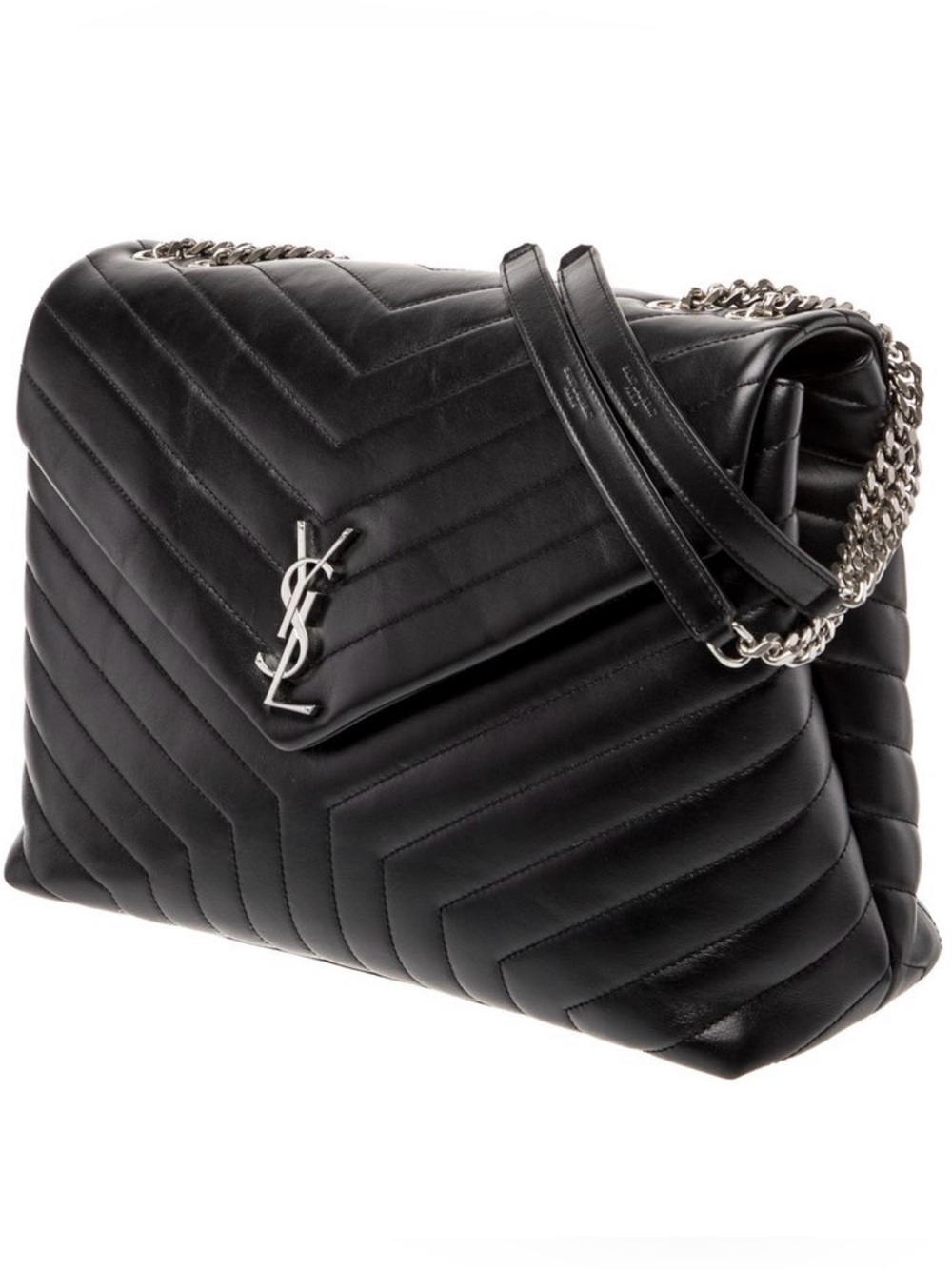 Saint Laurent Black Quilted Chevron YSL Chain Shoulder Bag Large Lou Lou - Picture 2 of 7